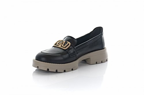 Лофери жіночі Steffe 9677 (весняно-осінні, чорні-капучіно, шкіряні)
