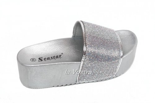 Шлепанцы женские Seastar 6236 (лето, серебро, эко-кожа)