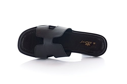 Шльопанці жіночі M.KRaFVT 11077 (літні, чорні, шкіряні)